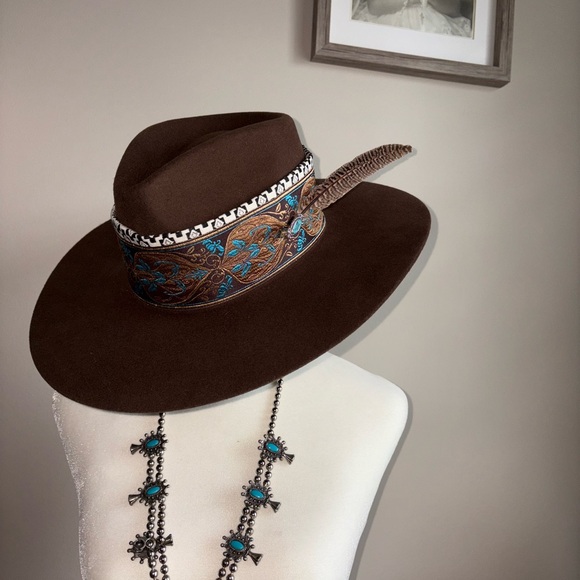 Brown Hat with Feather Accent - Picture 2 of 10